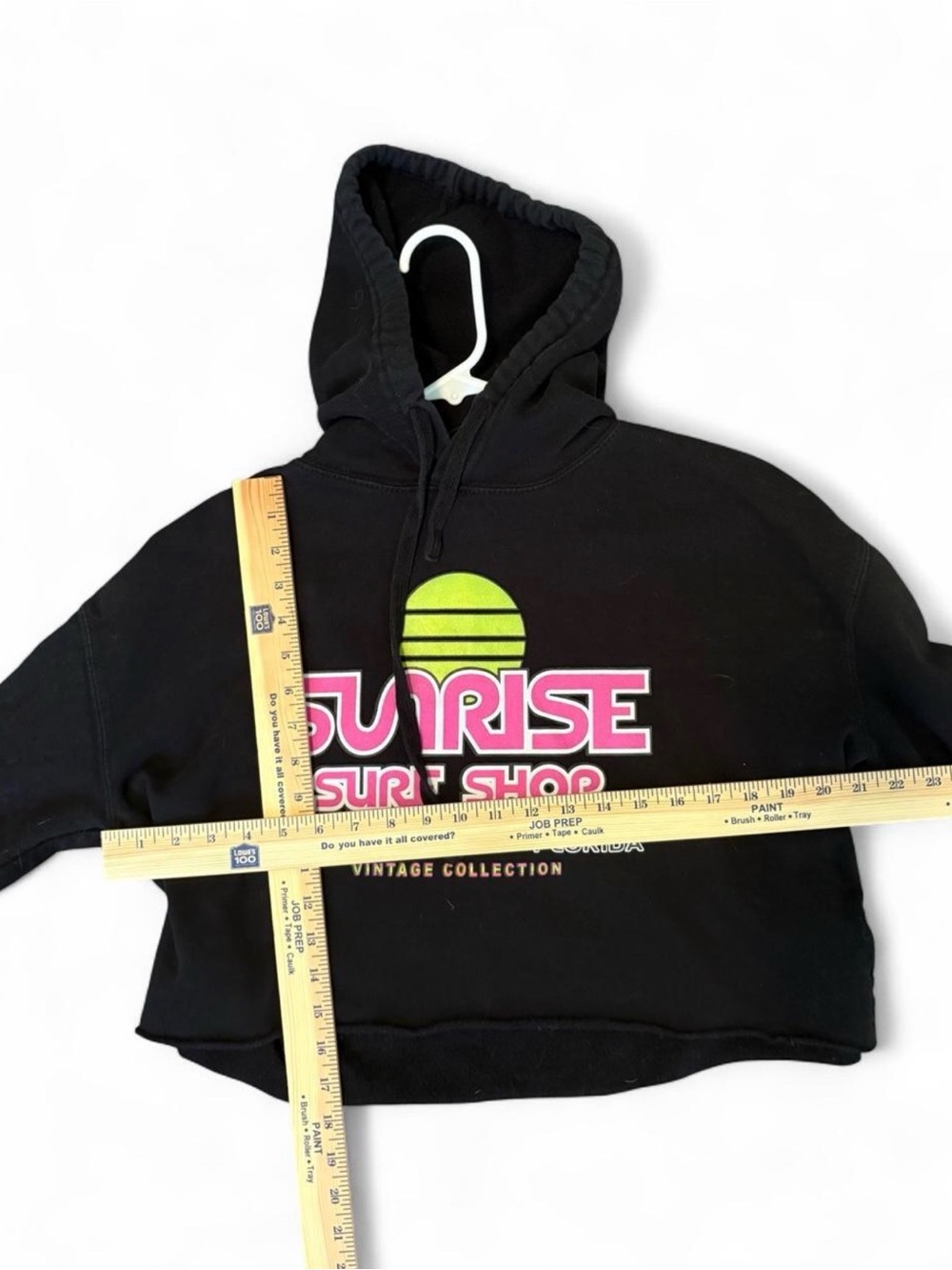 Sunrise Surf Shop Black Cropped Hoodie with Neon Logo - Picture 6 of 6